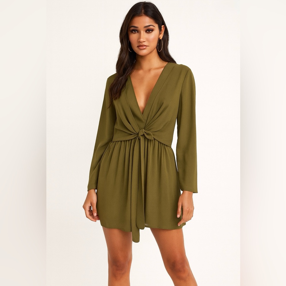 TOPSHOP Sage Green V-Neck Dress | Size 6